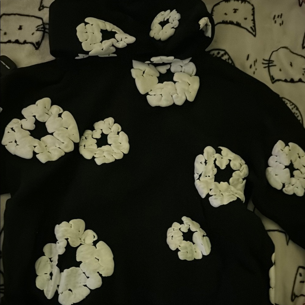 Black Hoodie with White Floral Pattern